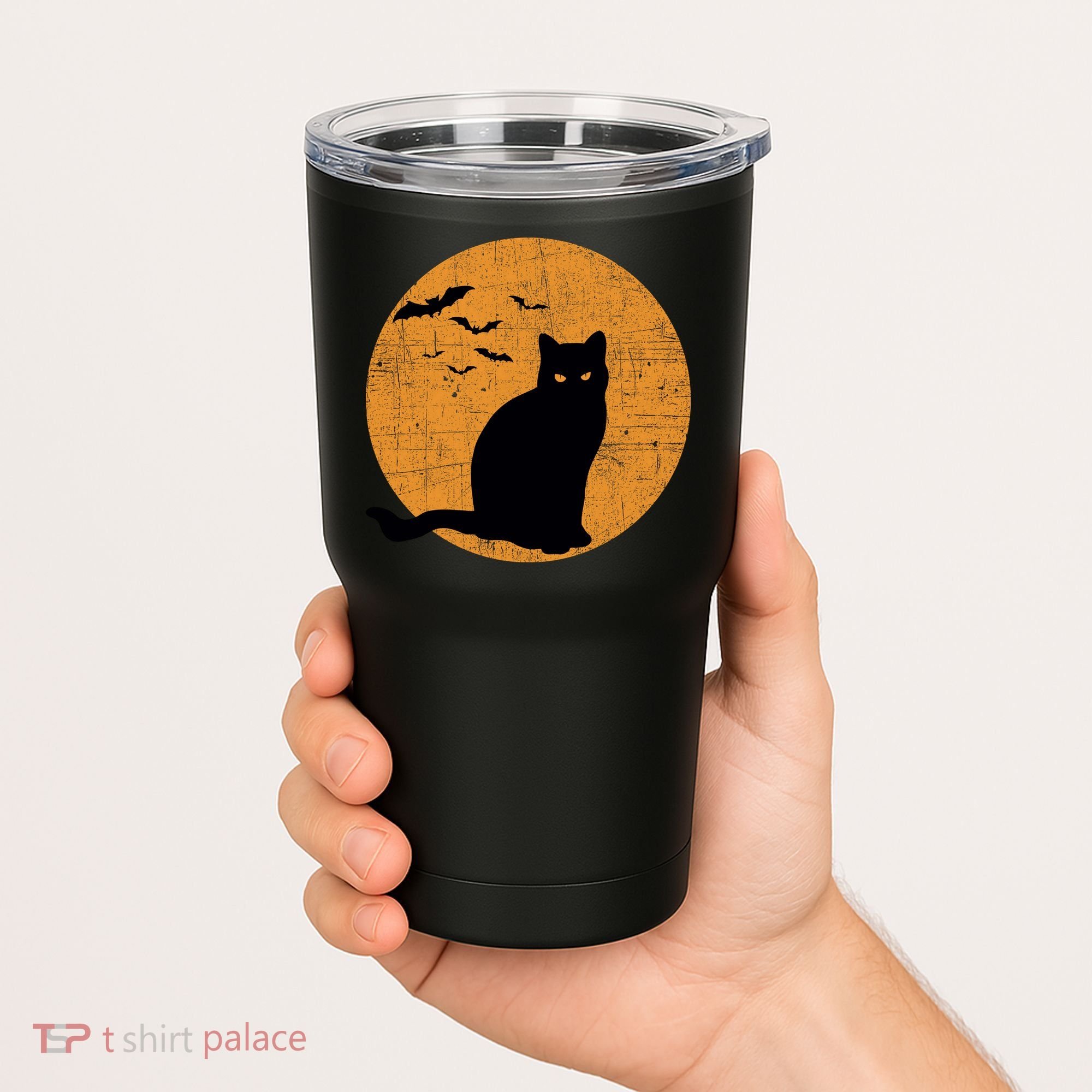 Black Cat Halloween Moon Tumbler