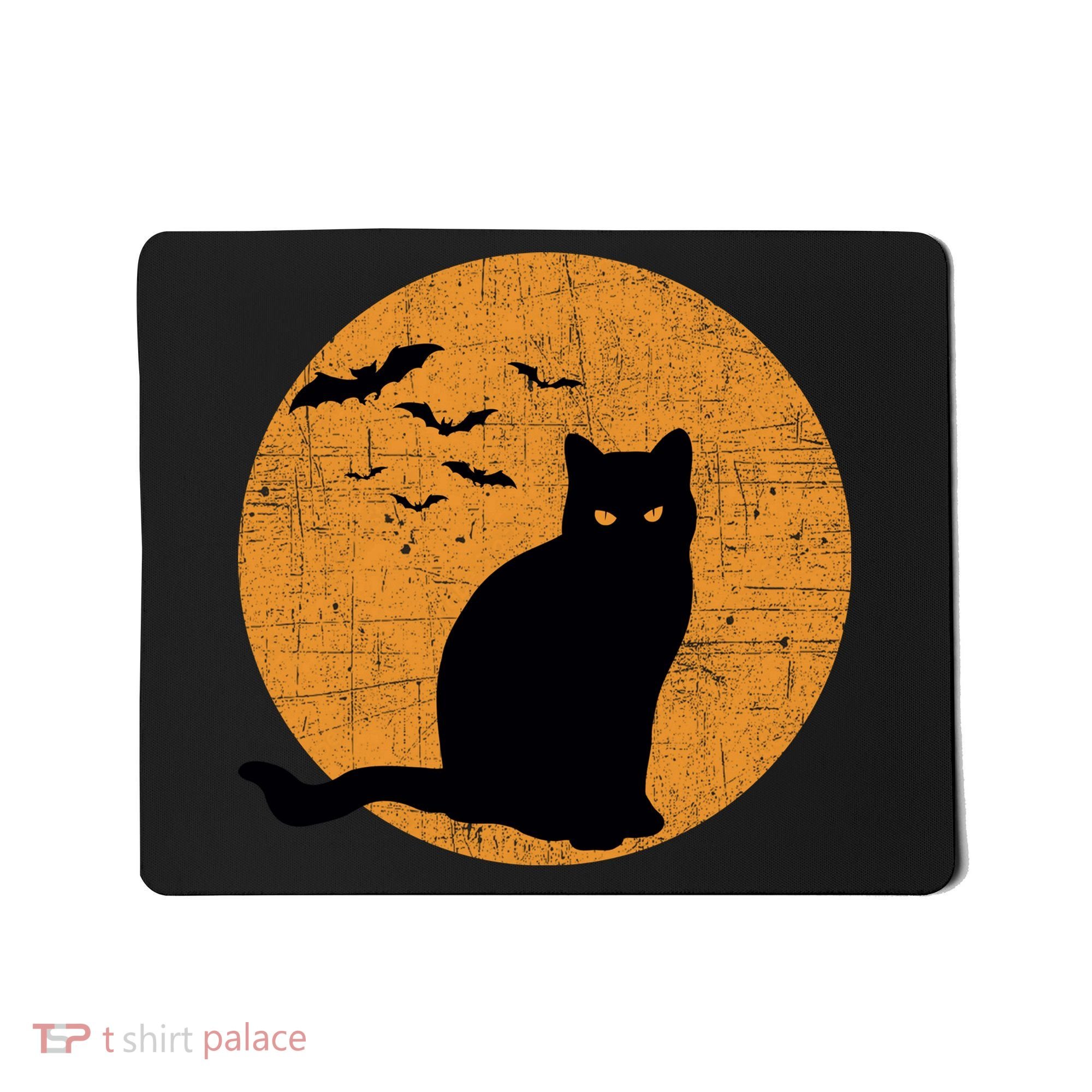 Black Cat Halloween Moon Mousepad