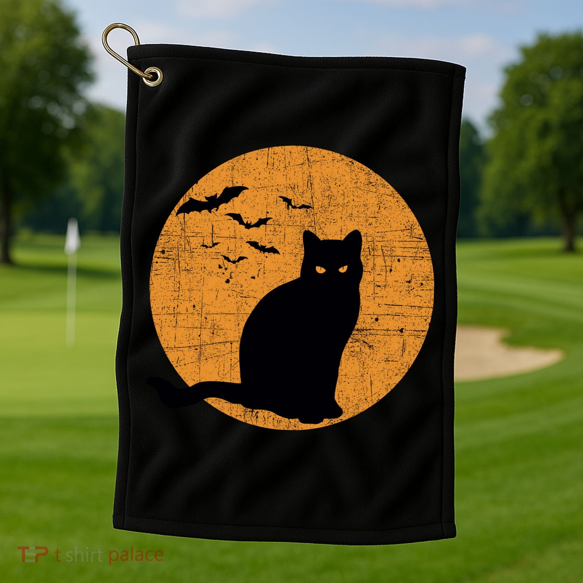 Black Cat Halloween Moon Golf Towel