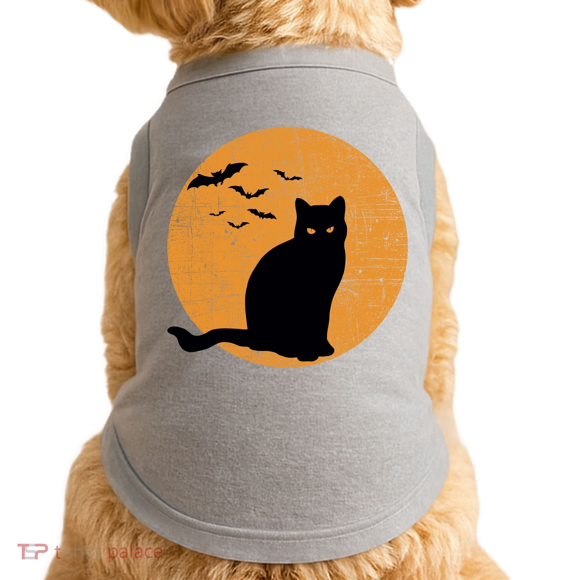 Black Cat Halloween Moon Doggie Tank