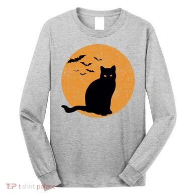 Black Cat Halloween Moon Long Sleeve Shirt