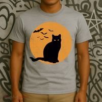 Black Cat Halloween Moon T-Shirt thumb 3