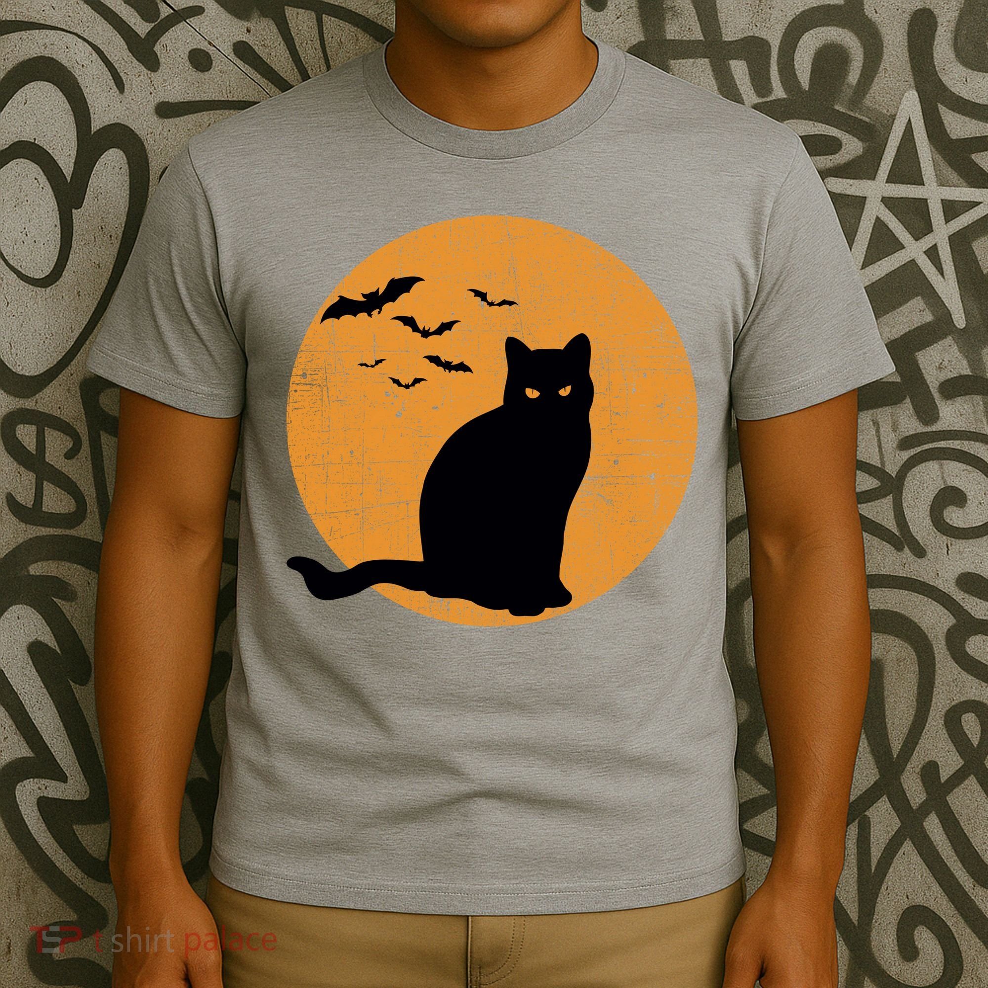 Black Cat Halloween Moon T-Shirt
