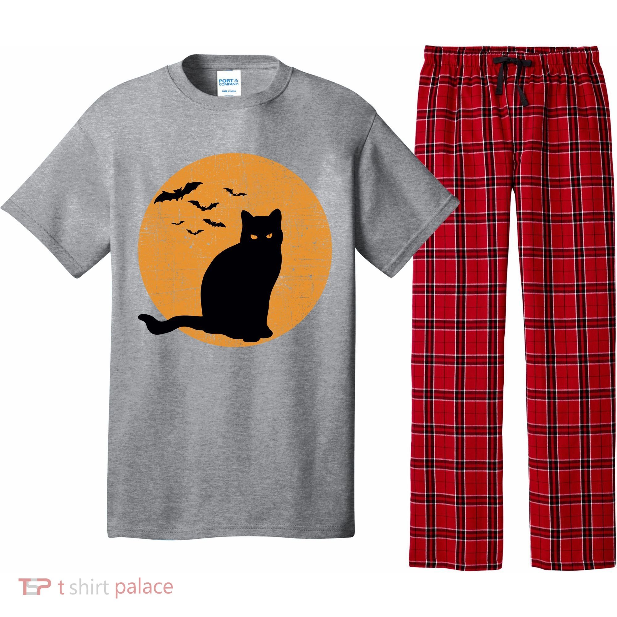 Black Cat Halloween Moon Pajama Set