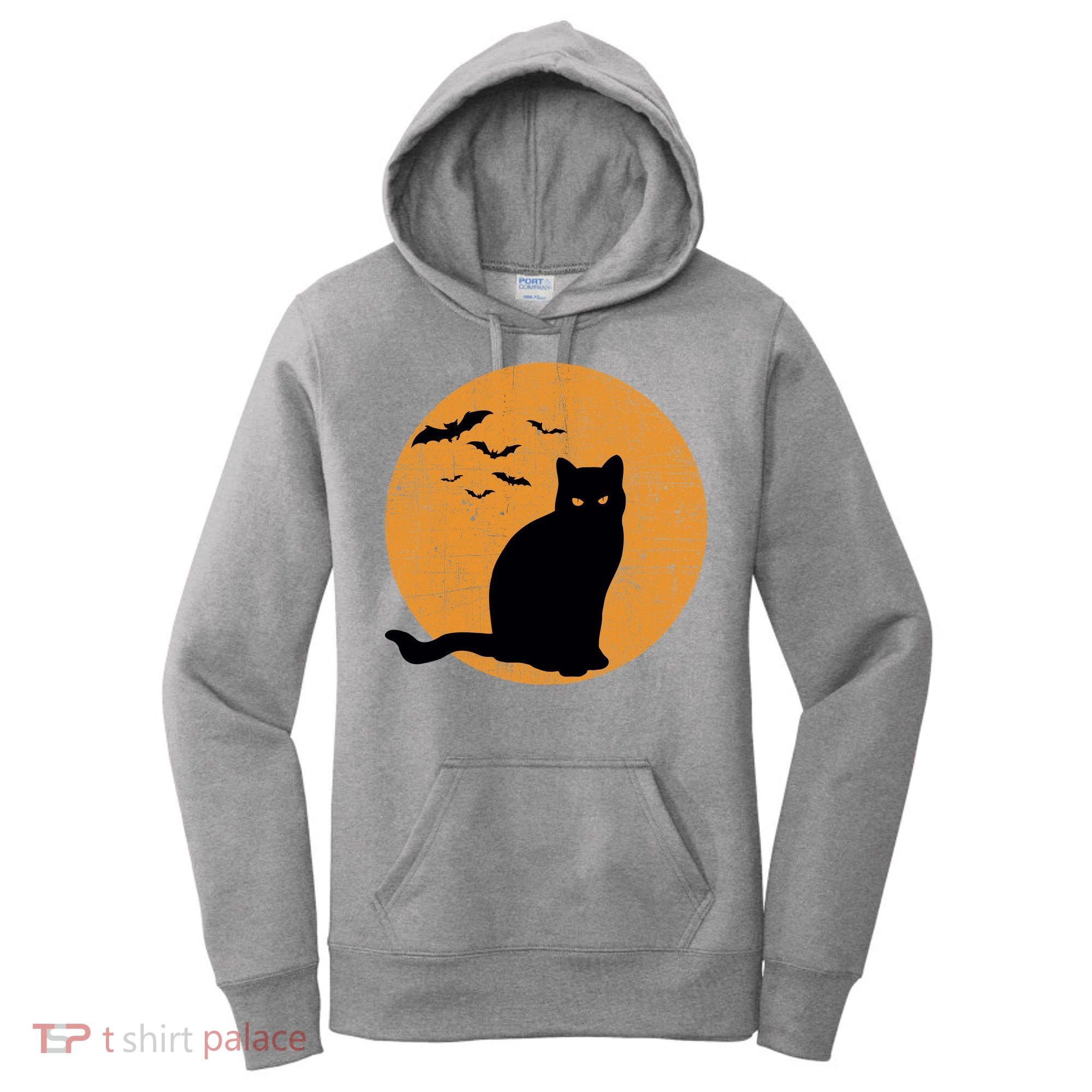 Black Cat Halloween Moon Women's Hoodie