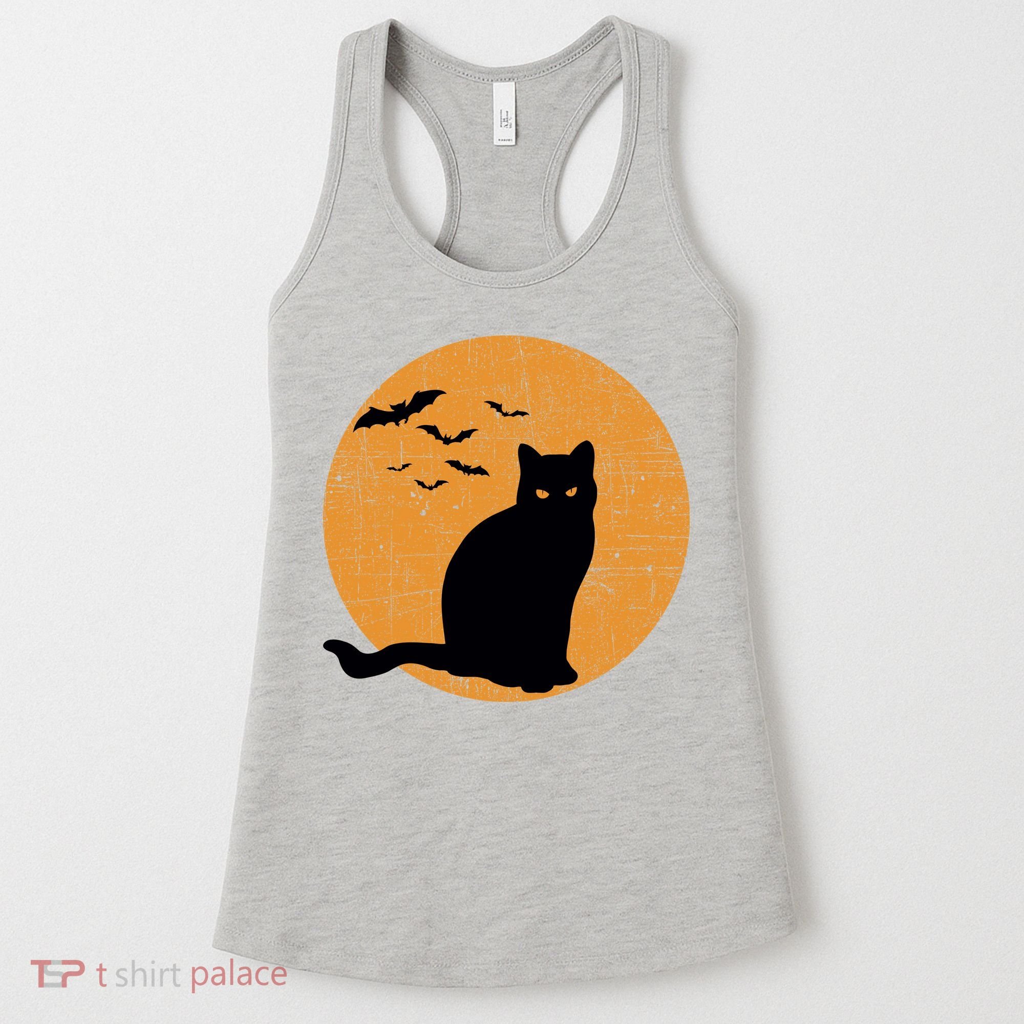 Black Cat Halloween Moon Women's Tank Top