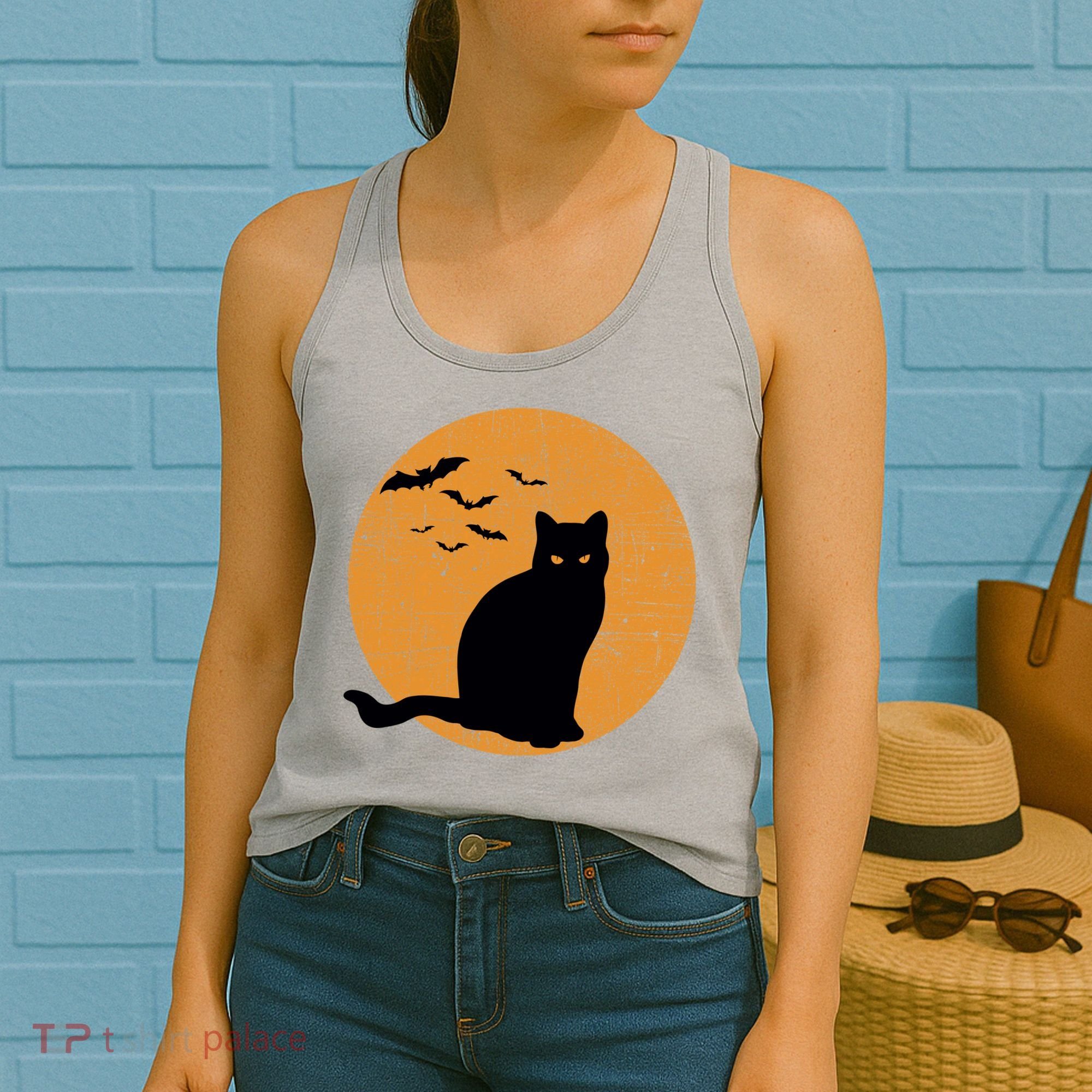 Black Cat Halloween Moon Women's Tank Top