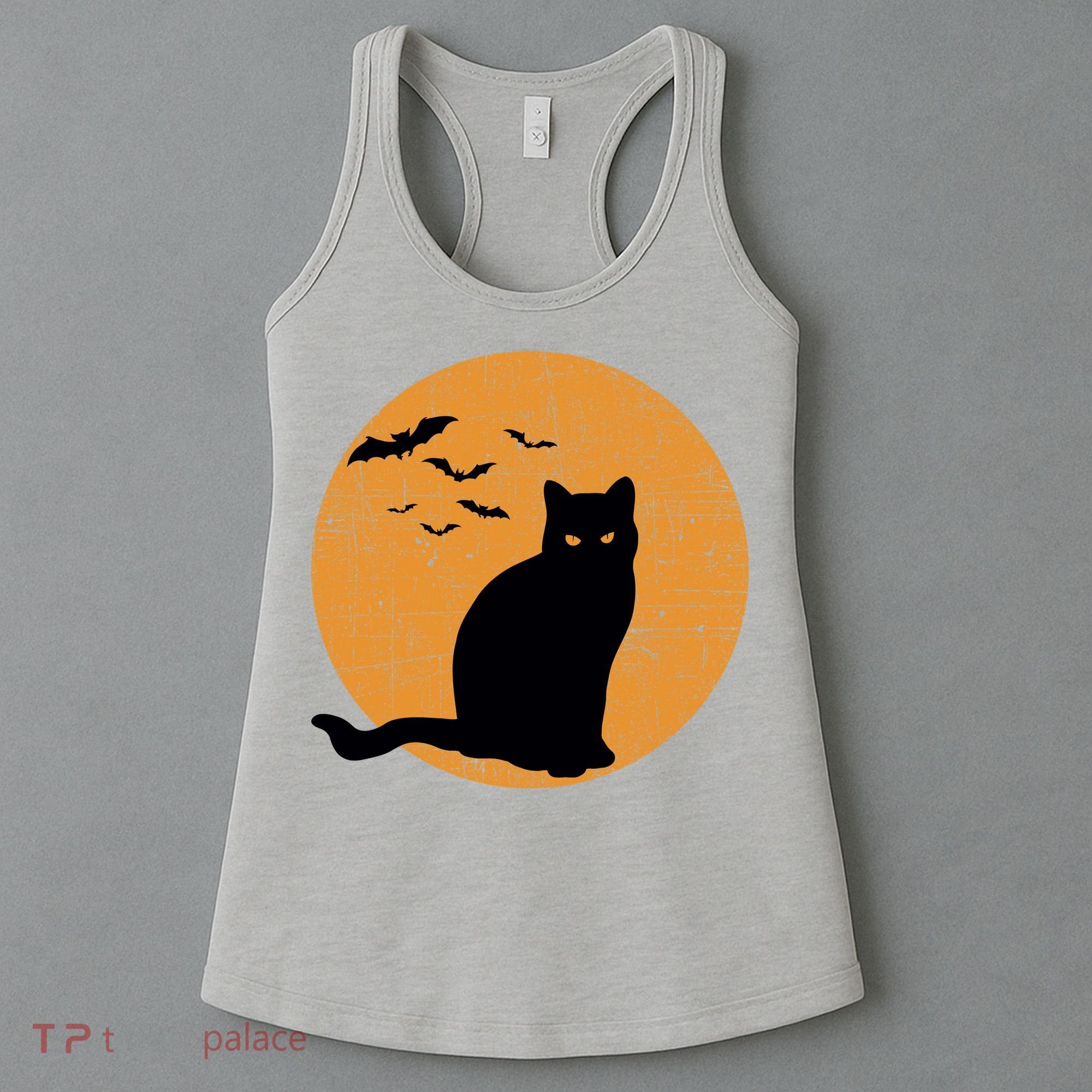 Black Cat Halloween Moon Women's Tank Top