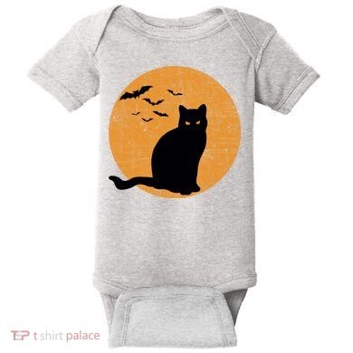 Black Cat Halloween Moon Baby Bodysuit