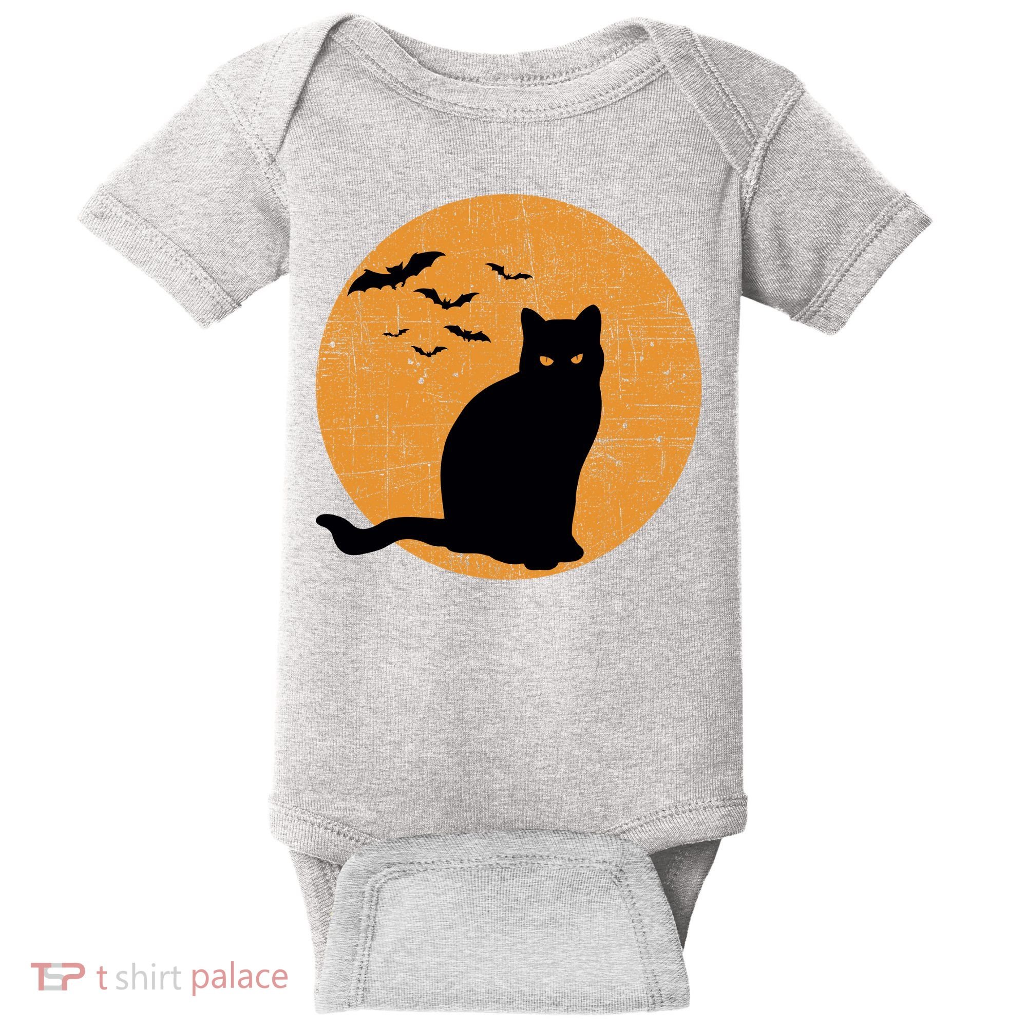 Black Cat Halloween Moon Baby Bodysuit