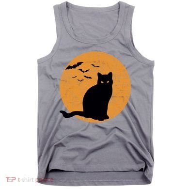 Black Cat Halloween Moon Tank Top