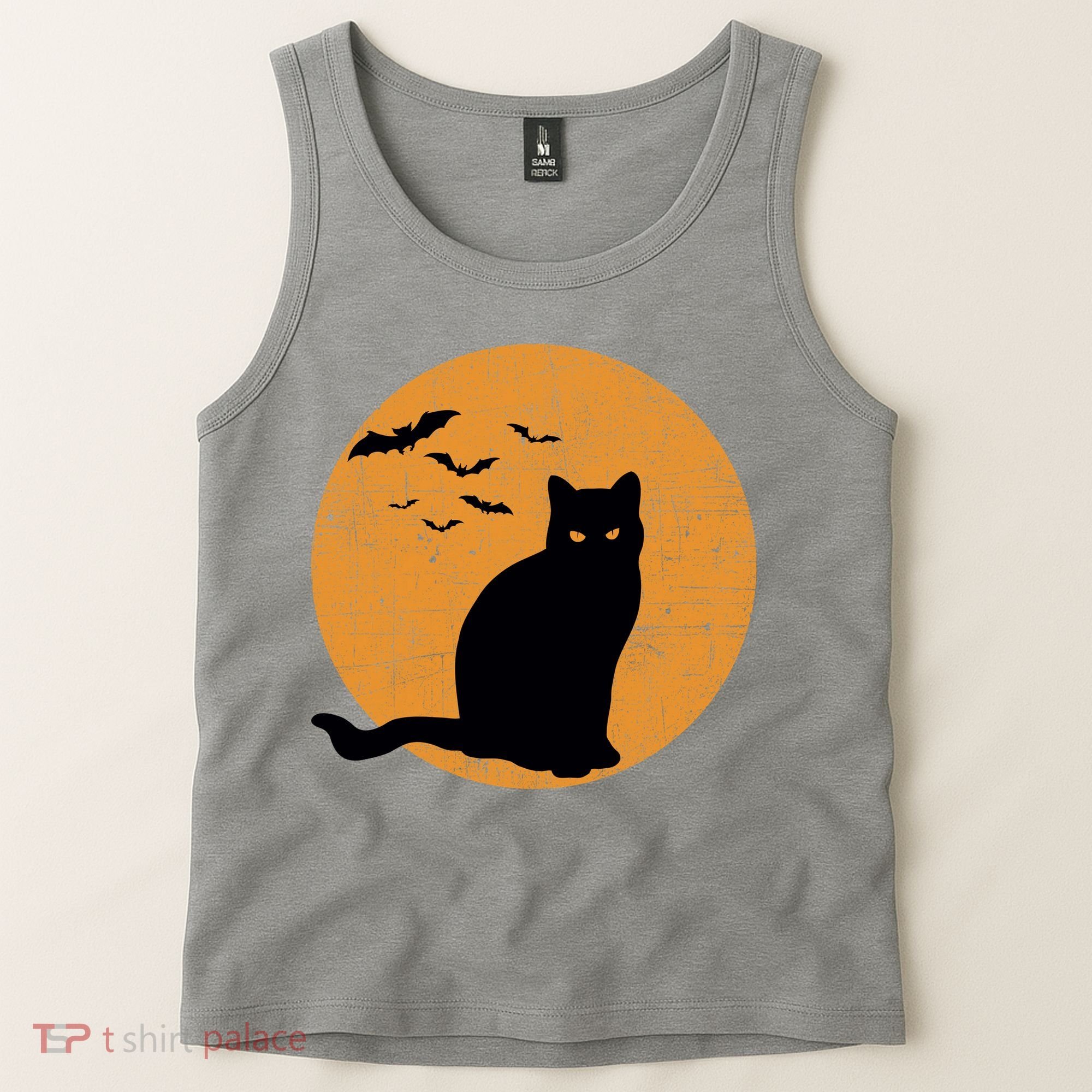 Black Cat Halloween Moon Tank Top