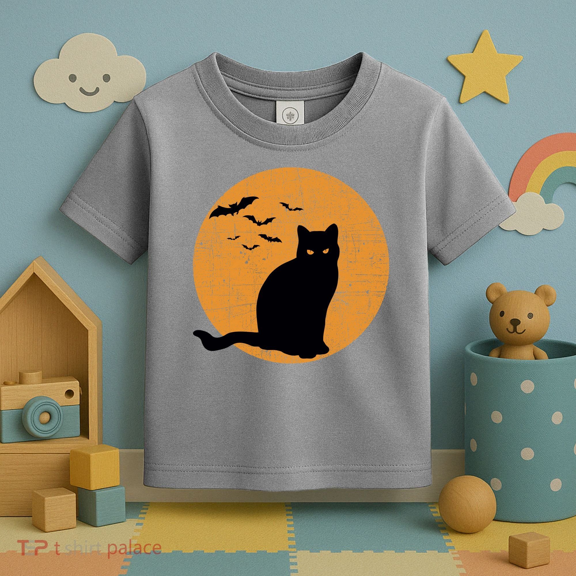 Black Cat Halloween Moon Toddler T-Shirt