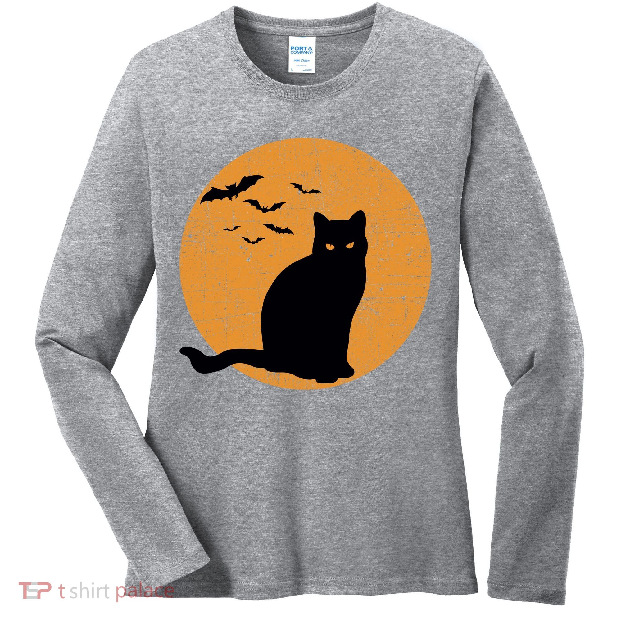 Black Cat Halloween Moon Women's Long Sleeve Shirt