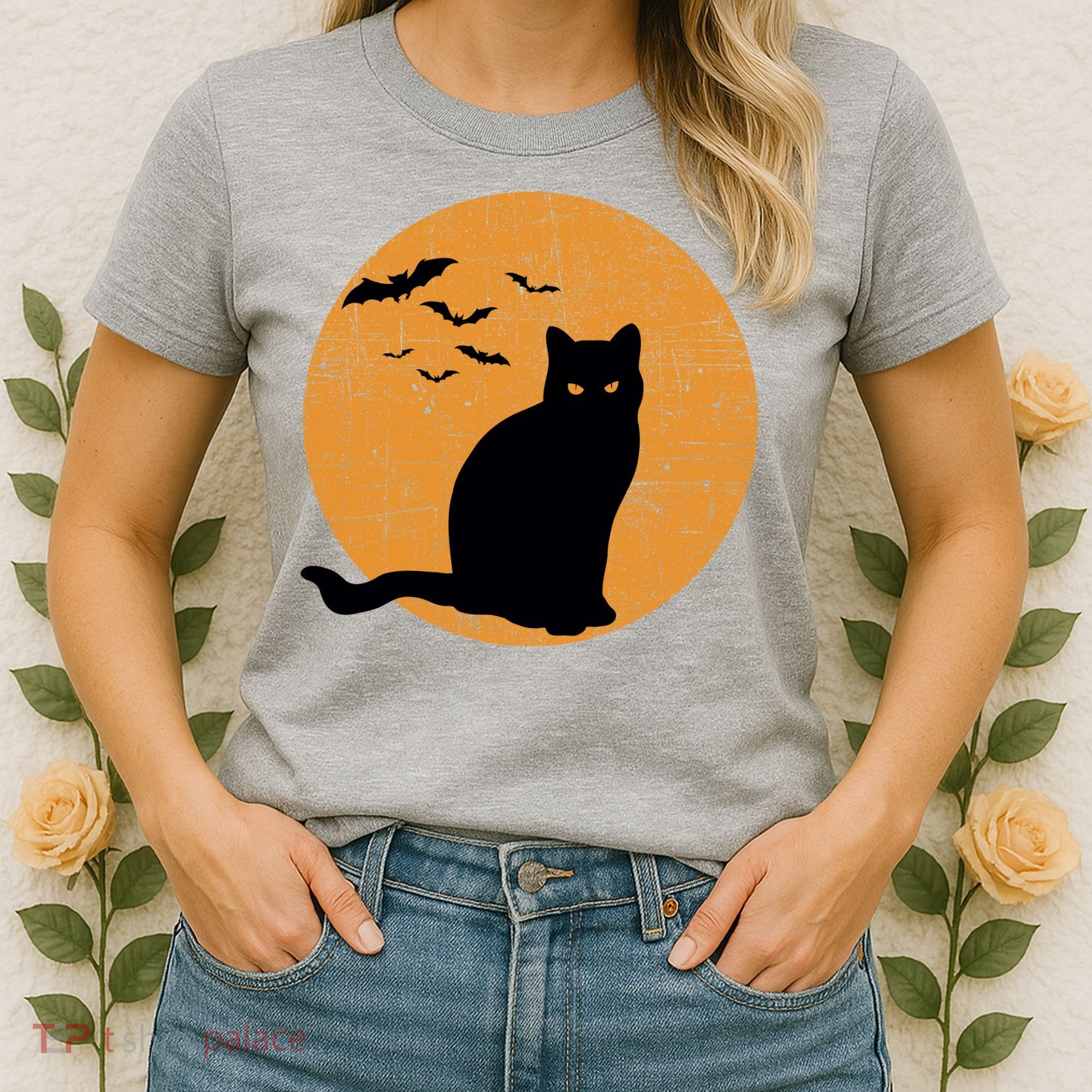 Black Cat Halloween Moon Women's T-Shirt
