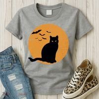Black Cat Halloween Moon Women's T-Shirt thumb 3