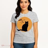 Black Cat Halloween Moon Women's T-Shirt thumb 4