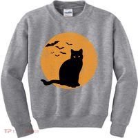 Black Cat Halloween Moon Kids Sweatshirt thumb 0