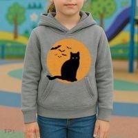 Black Cat Halloween Moon Kids Hoodie thumb 3