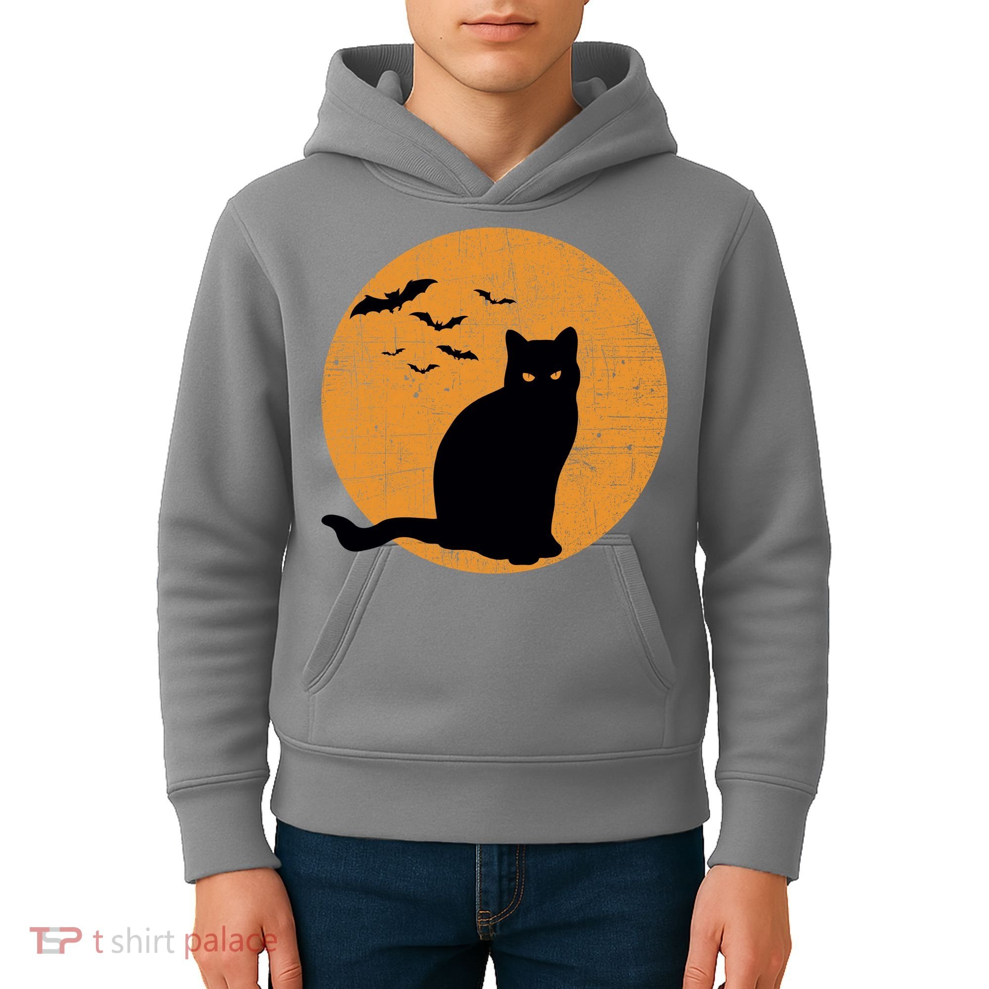 Black Cat Halloween Moon Kids Hoodie