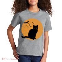 Black Cat Halloween Moon Kids T-Shirt thumb 2
