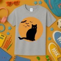 Black Cat Halloween Moon Kids T-Shirt thumb 3