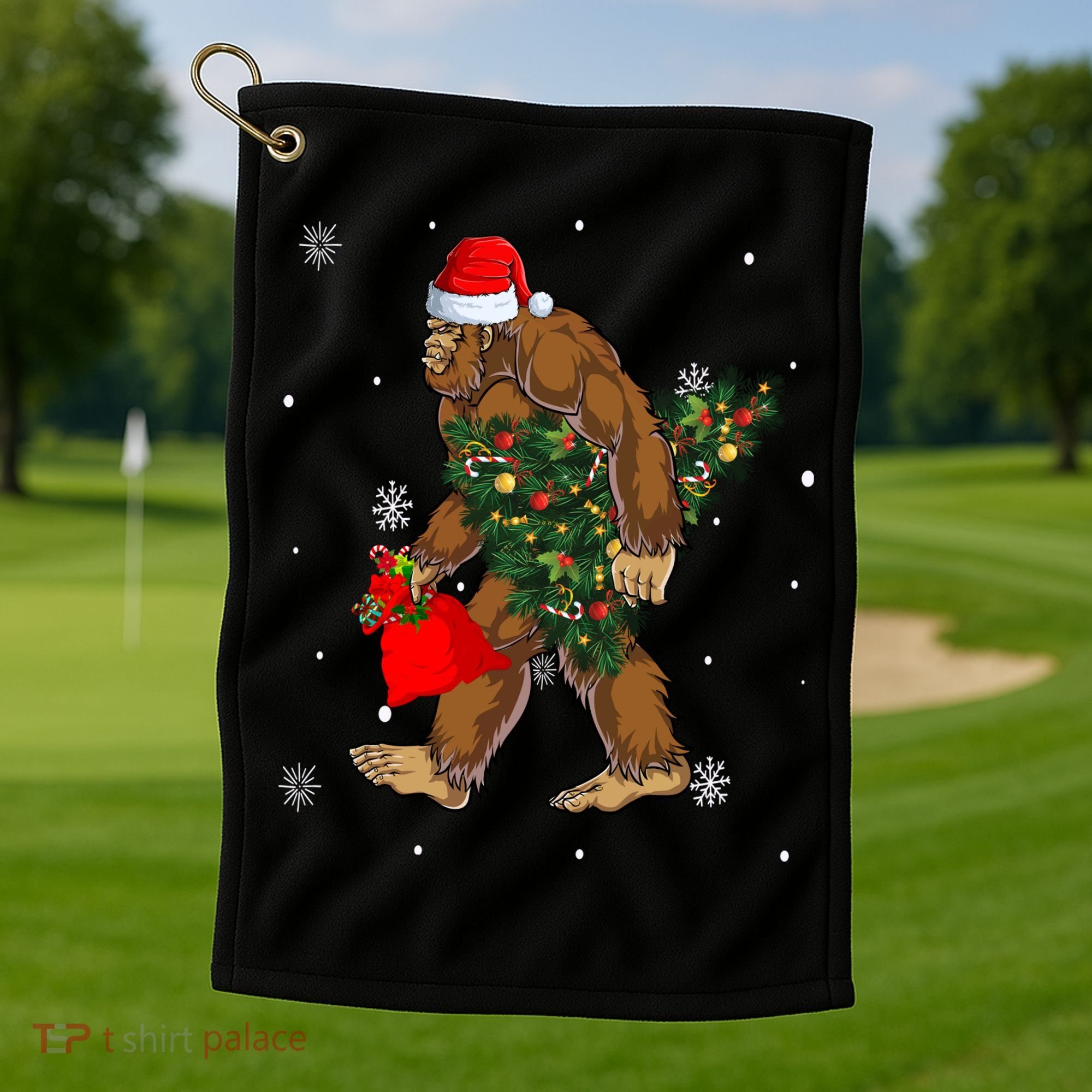 Bigfoot Christmas Holiday Festive Golf Towel