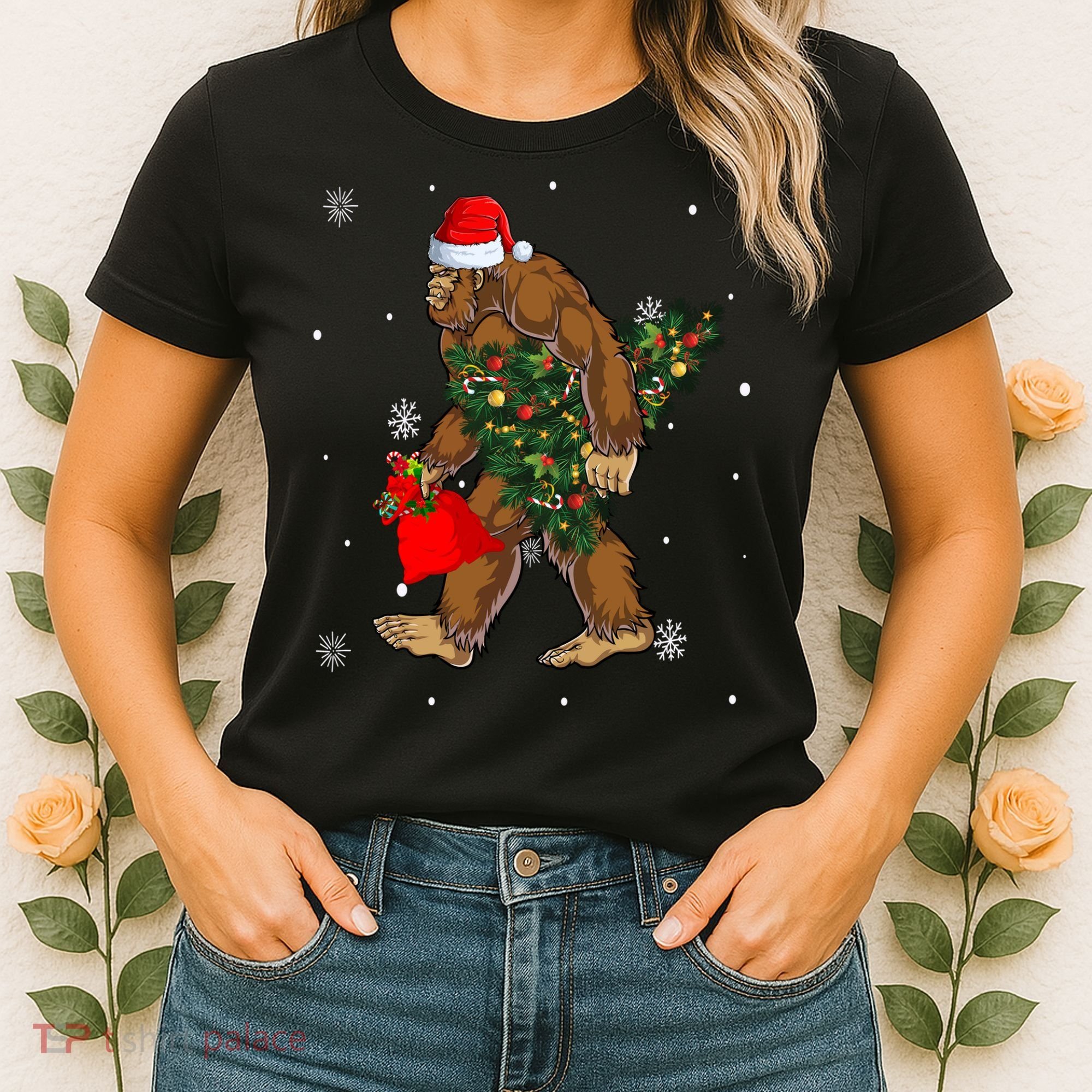 Bigfoot Christmas Holiday Festive Women's T-Shirt
