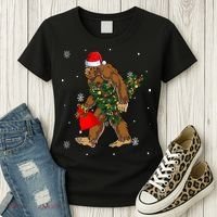 Bigfoot Christmas Holiday Festive Women's T-Shirt thumb 3