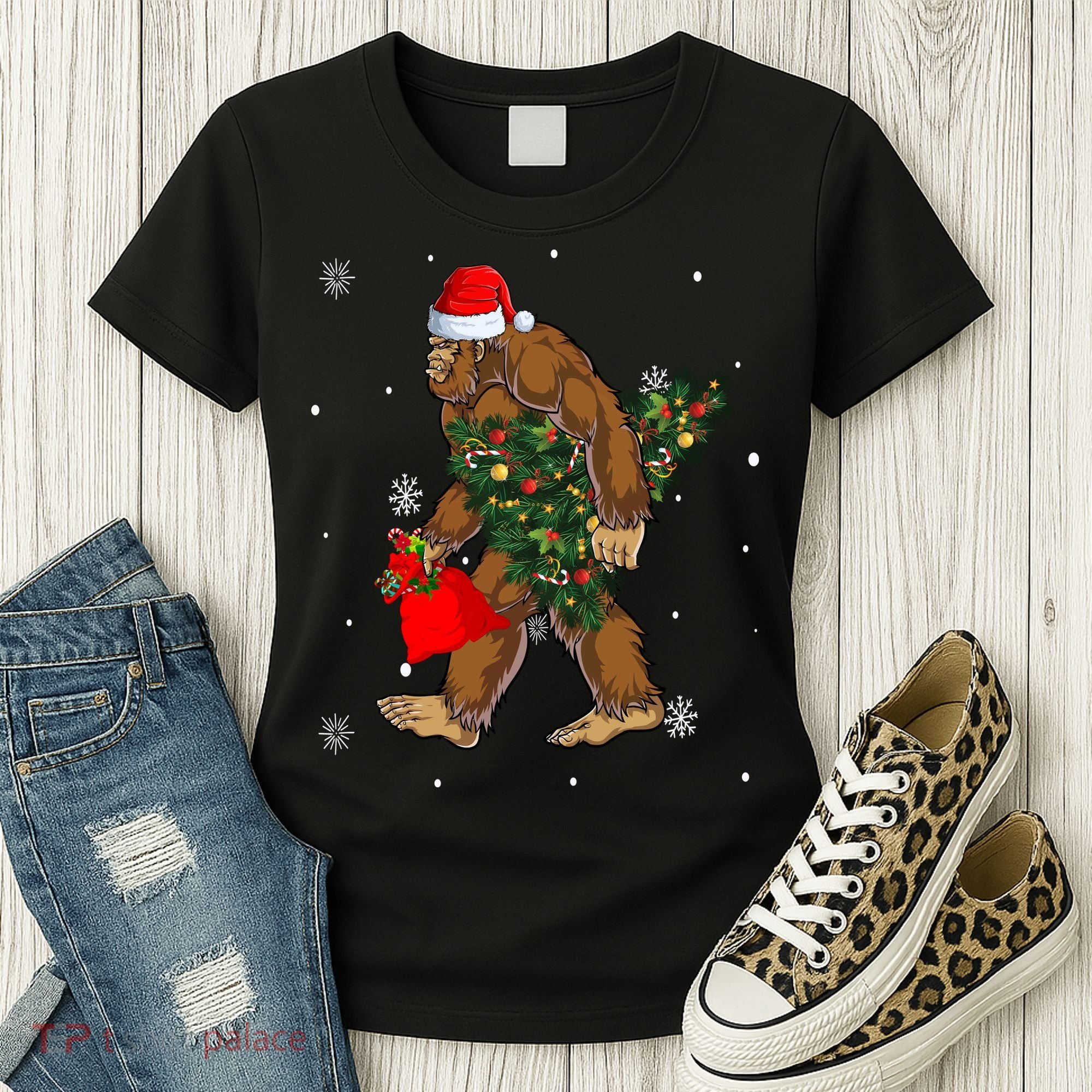 Bigfoot Christmas Holiday Festive Women's T-Shirt
