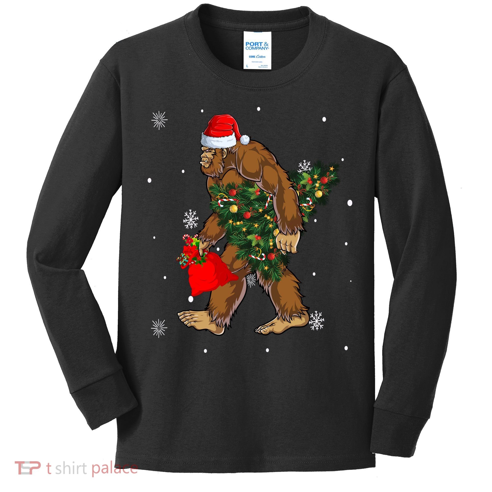 Bigfoot Christmas Holiday Festive Kids Long Sleeve Shirt