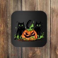 Black Cat Halloween Cute Pumpkin Coaster thumb 0