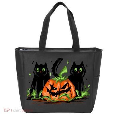 Black Cat Halloween Cute Pumpkin Tote Bag