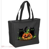 Black Cat Halloween Cute Pumpkin Tote Bag thumb 2