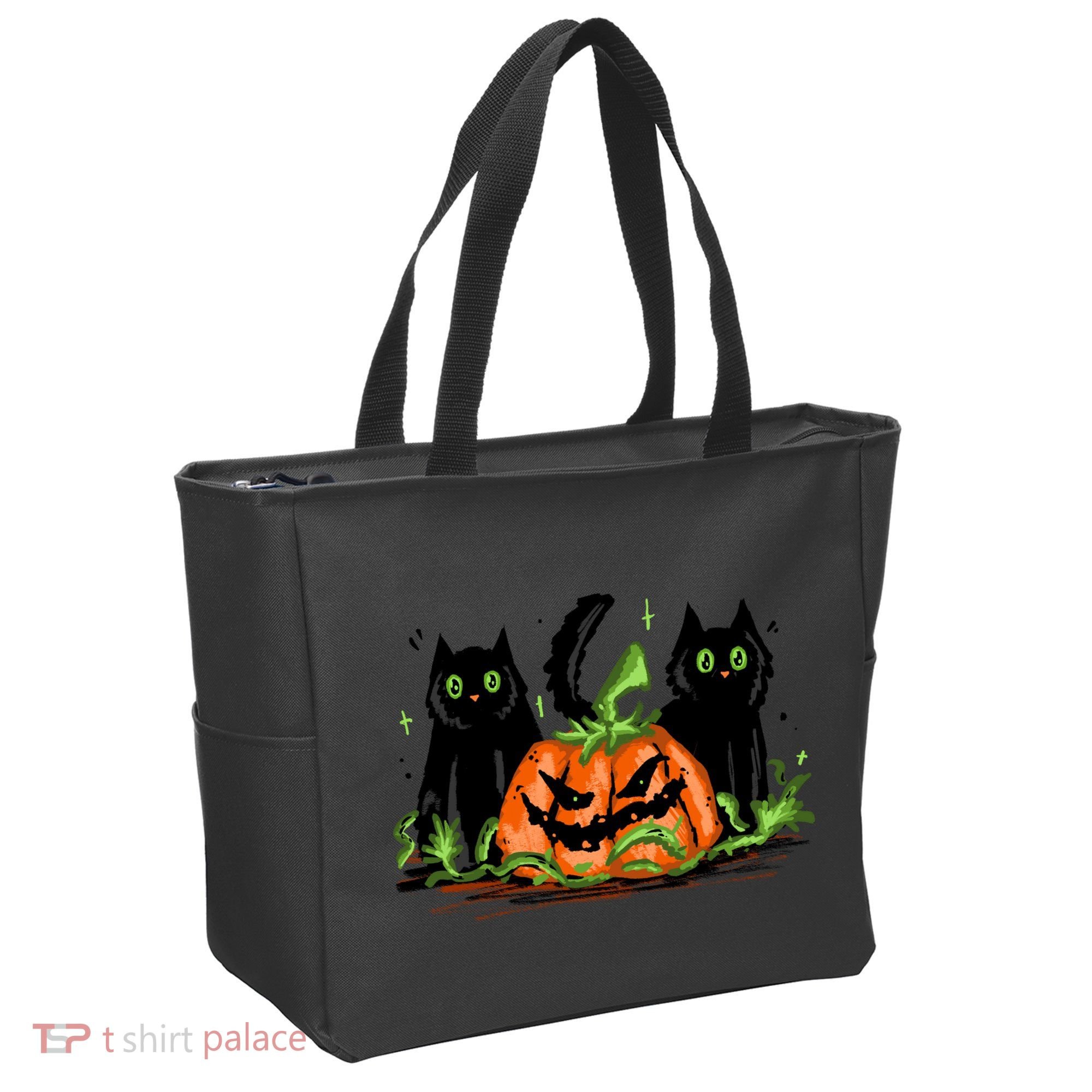 Black Cat Halloween Cute Pumpkin Tote Bag