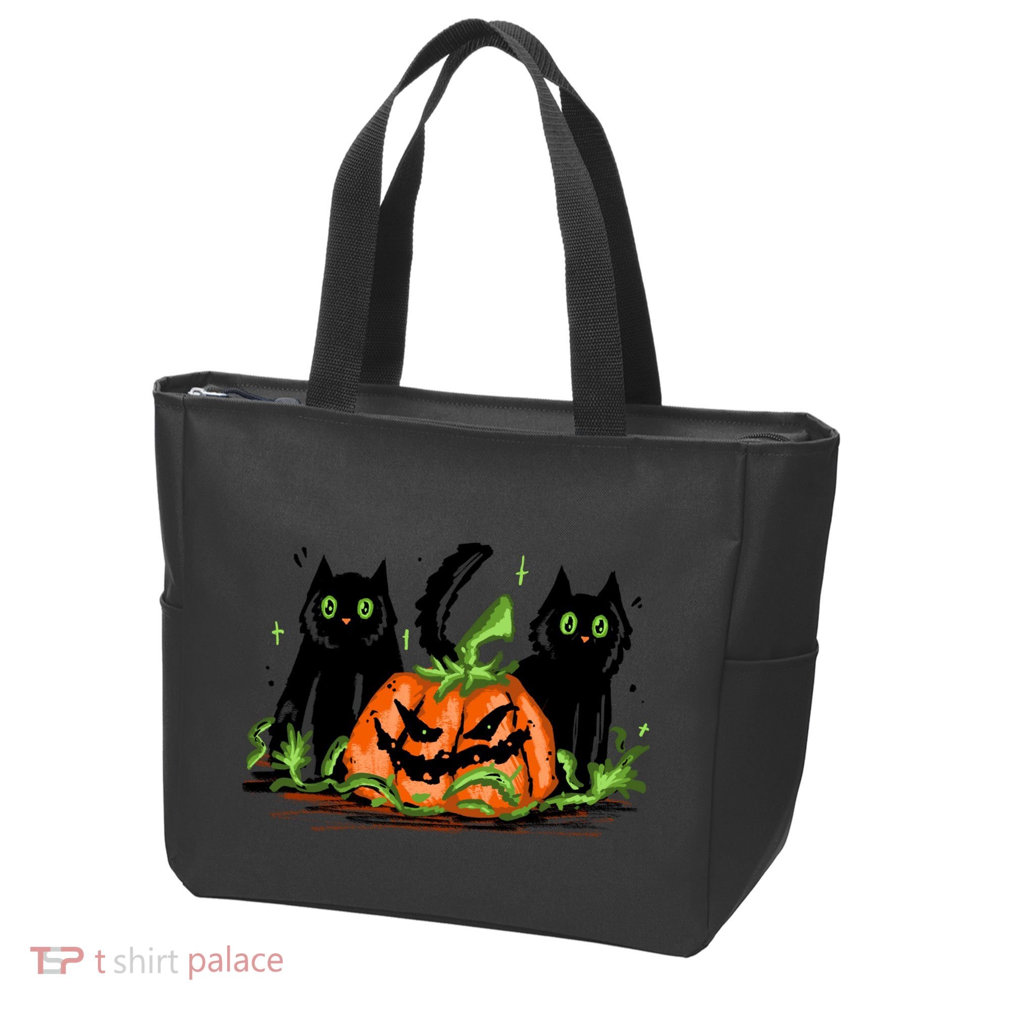 Black Cat Halloween Cute Pumpkin Tote Bag