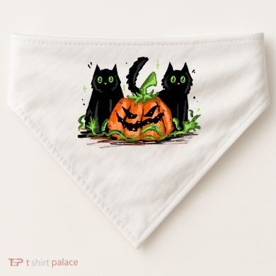 Black Cat Halloween Cute Pumpkin USA-Made Doggie Bandana