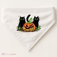 Black Cat Halloween Cute Pumpkin USA-Made Doggie Bandana thumb 0