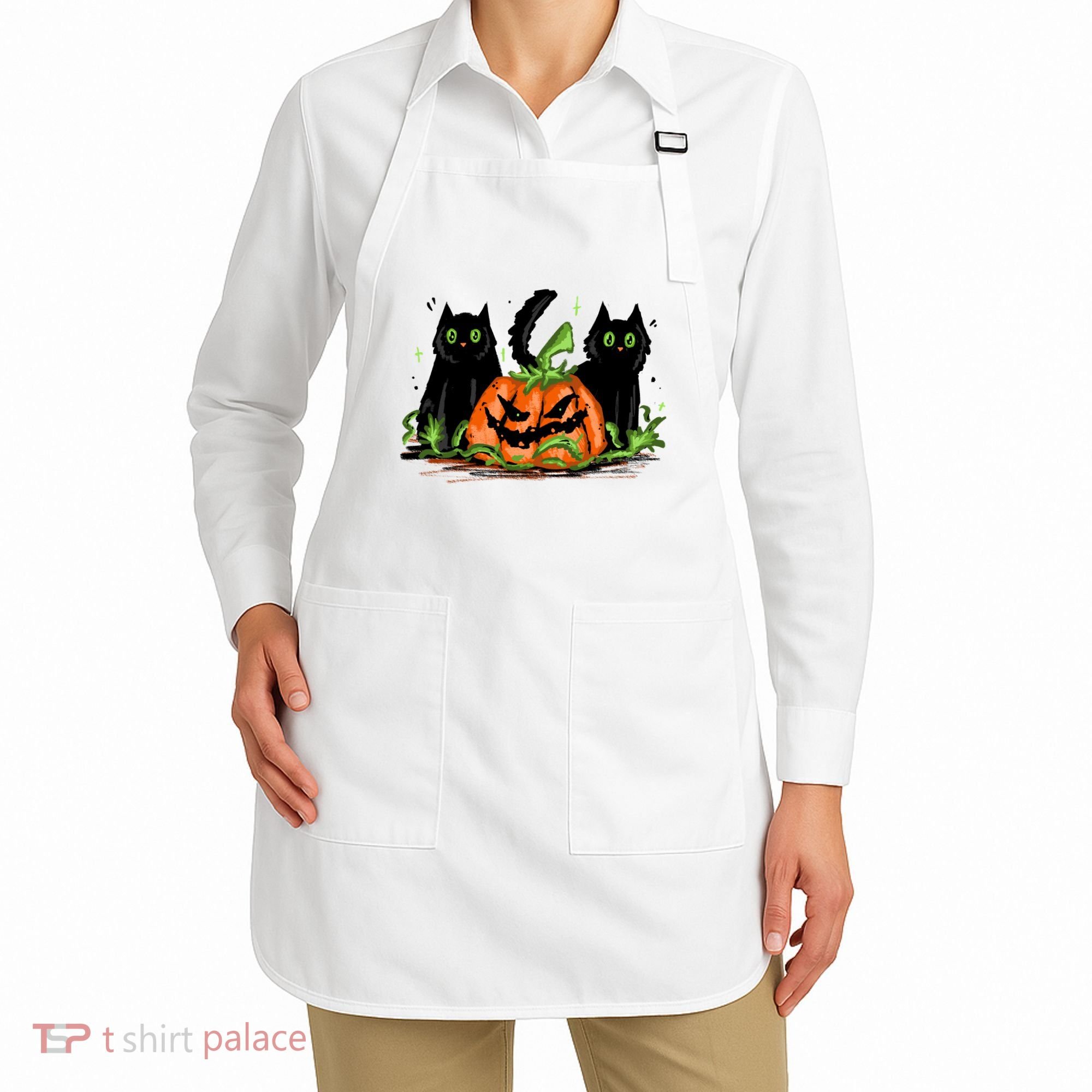 Black Cat Halloween Cute Pumpkin Apron