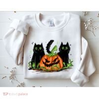 Black Cat Halloween Cute Pumpkin Sweatshirt thumb 2