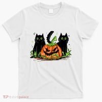 Black Cat Halloween Cute Pumpkin T-Shirt thumb 0