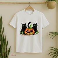 Black Cat Halloween Cute Pumpkin T-Shirt thumb 2