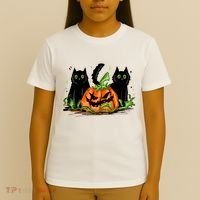 Black Cat Halloween Cute Pumpkin T-Shirt thumb 4