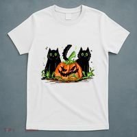 Black Cat Halloween Cute Pumpkin T-Shirt thumb 5