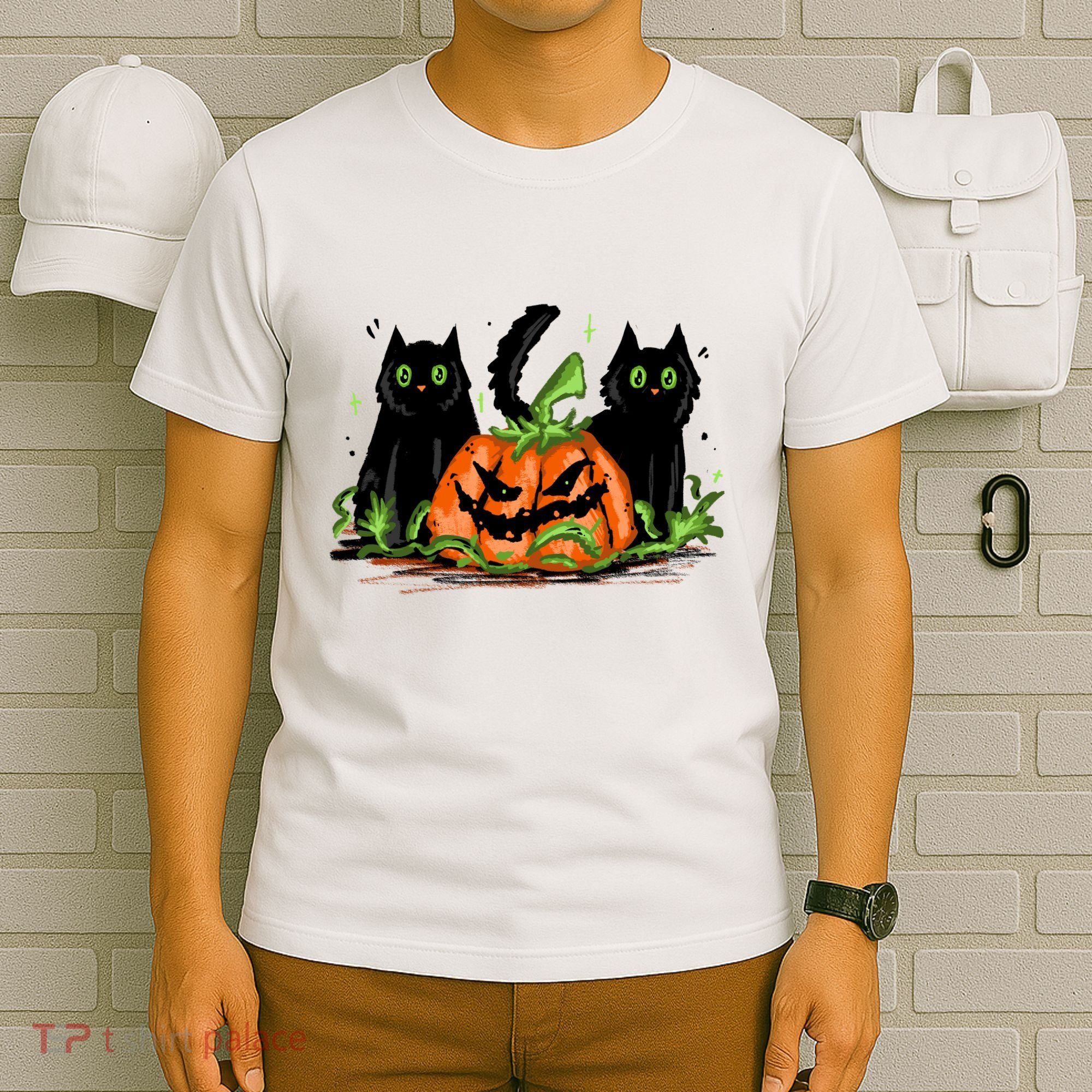 Black Cat Halloween Cute Pumpkin T-Shirt