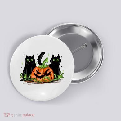 Black Cat Halloween Cute Pumpkin Button