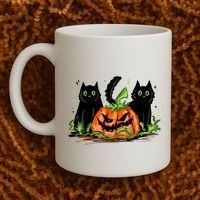 Black Cat Halloween Cute Pumpkin Coffee Mug thumb 2