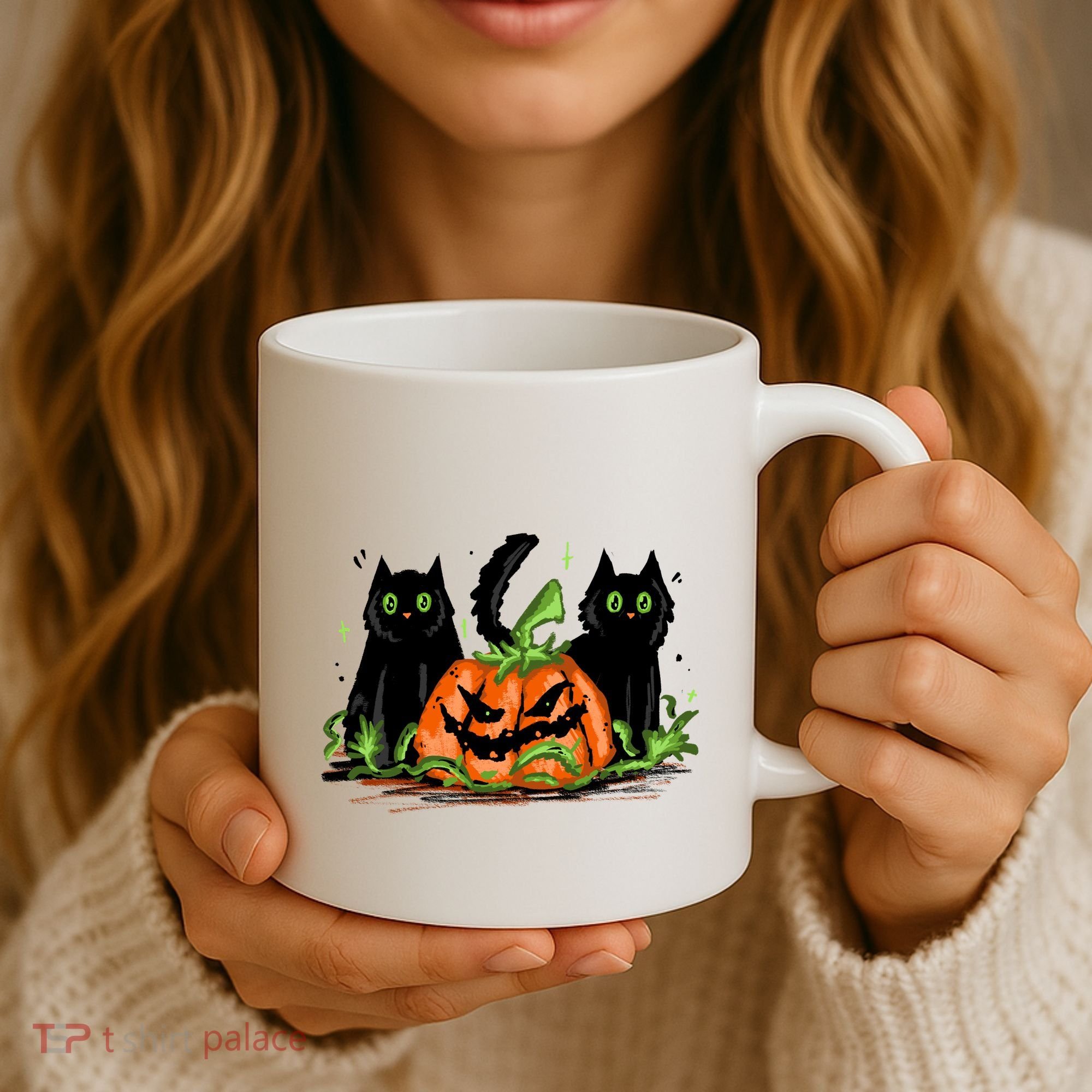 Black Cat Halloween Cute Pumpkin Coffee Mug