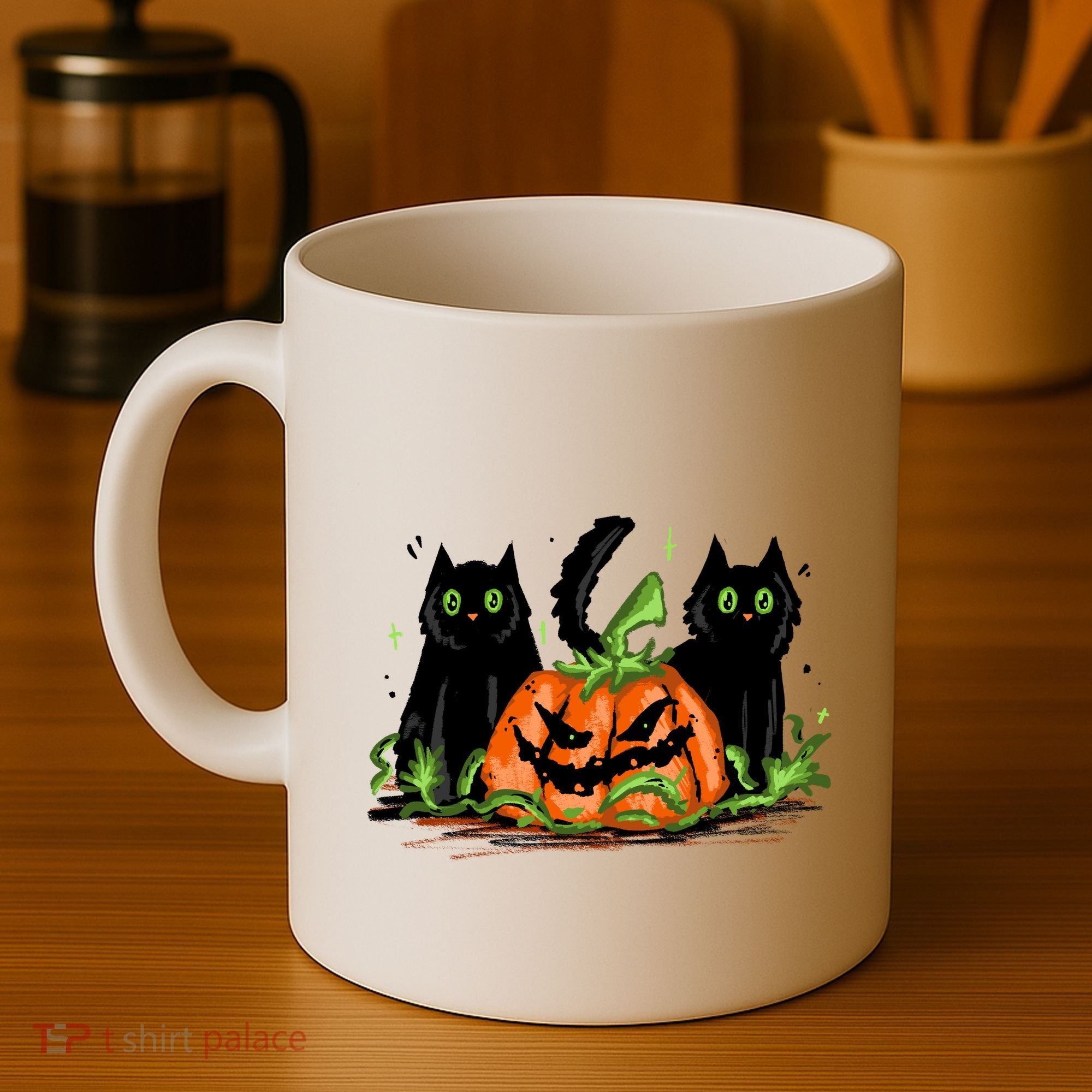 Black Cat Halloween Cute Pumpkin Coffee Mug