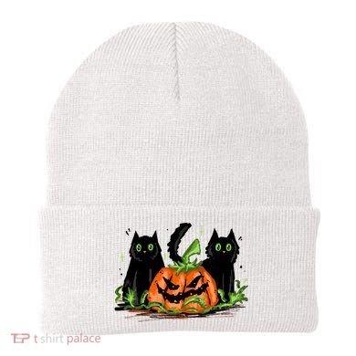 Black Cat Halloween Cute Pumpkin Beanie